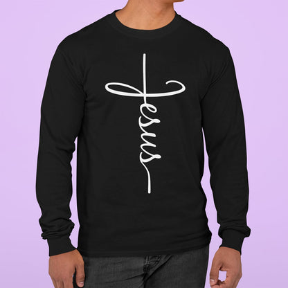 Jesus Cross Script Long Sleeve Shirt