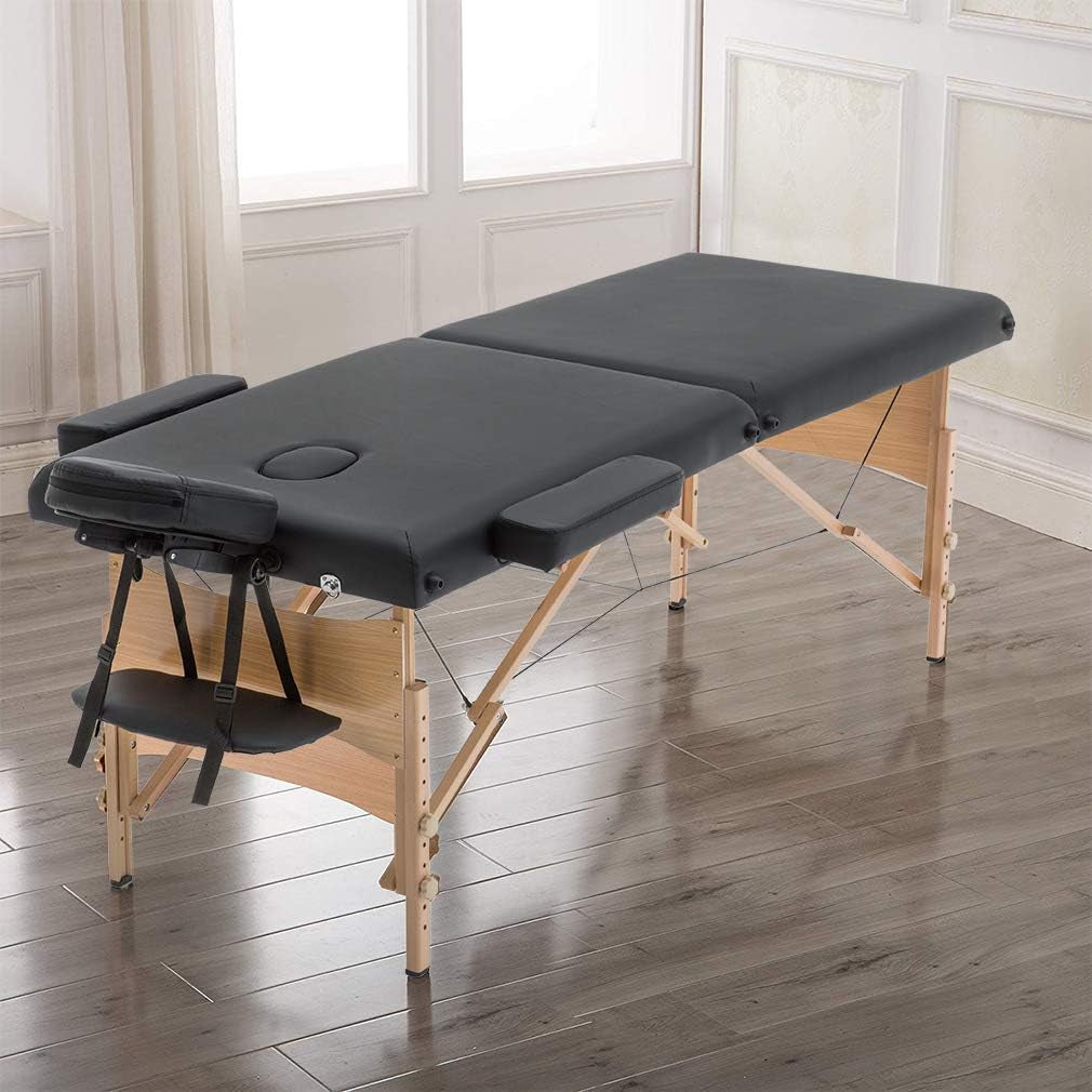 Massage Bed Portable Massage Table 24 Inch Wide Lash Bed Height Adjustable 2 Folding Spa Table with Non-Woven Bag for Spa Footmassage Facial Carespa Tattoo