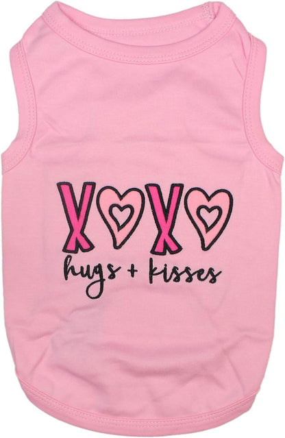 Dog Tshirt - Embroidered “ XOXO “ Dog Shirt - 100% Cotton, Lightweight Puppy Clothes Female - Sleeveless Dog Tank Top - Pink Dog Tee Shirts - Dog Shirts for Small Dogs Girl - S