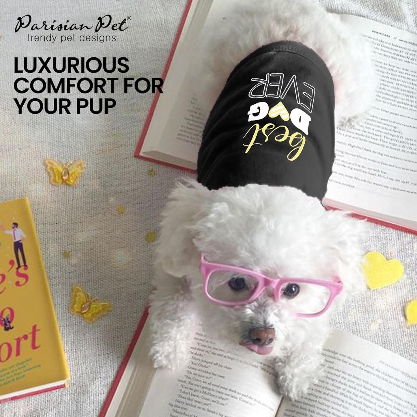 Dog Tshirt - Embroidered “ Best Dog Ever “ Tank Top - Pure Cotton and Lightweight Pet Vest - Sleeveless Black Tee Shirts - Machine Washable Shirt for Small Dogs - S