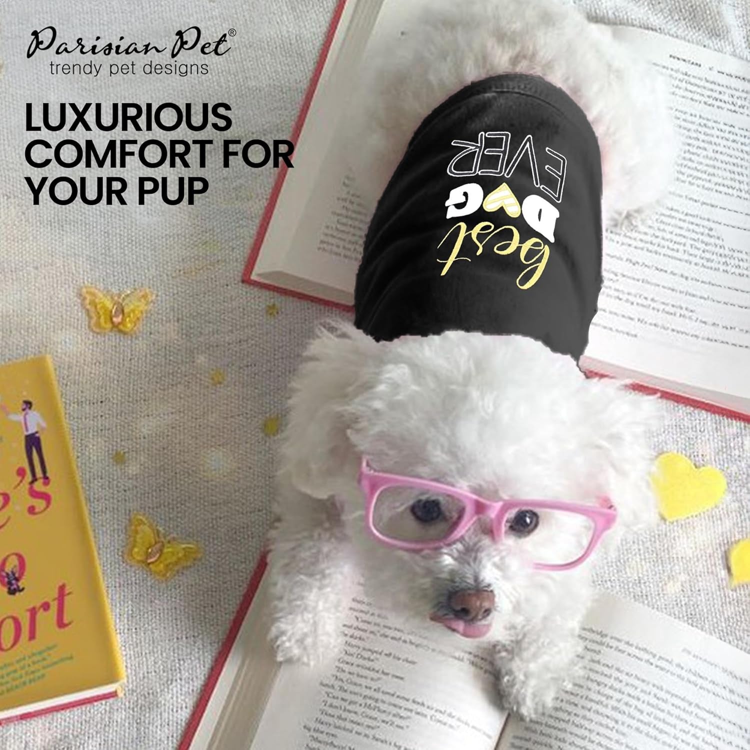 Dog Tshirt - Embroidered “ Best Dog Ever “ Tank Top - Pure Cotton and Lightweight Pet Vest - Sleeveless Black Tee Shirts - Machine Washable Shirt for Small Dogs - S