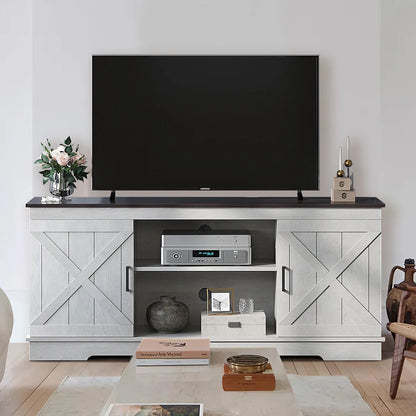 Farmhouse TV Stand for 65 Inch TV, Entertainment Center for Living Room, TV Media Console Cabinet, Grey Wash