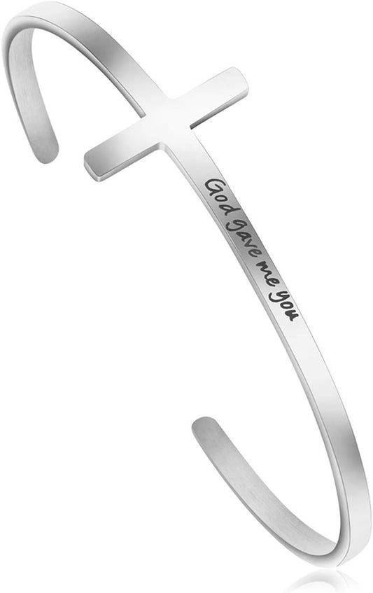 Christian Rose Gold Faith Bracelet for Women - Cross Baptism Bible Verse Jewelry - Stainless Steel Confirmation Gift for Mom, Daughter, Sister, Friends - Birthday, Christmas