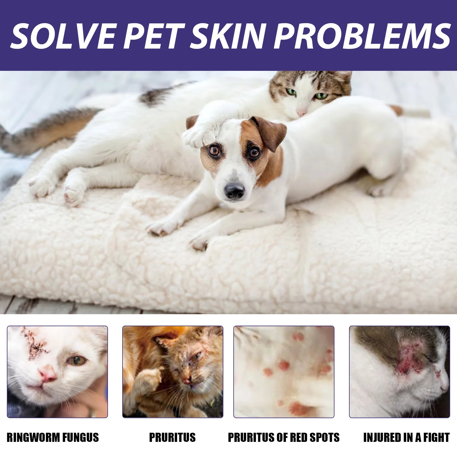 Pet Antibacterial Spray for Cats & Dogs, Skin & Wound Care, Itch Relief & Repair Solution