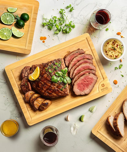 Wooden Cutting Boards for Kitchen Meal Prep & Serving - Bamboo Wood Cutting Board Set - Charcuterie & Chopping Butcher Block for Meat - Kitchen Gadgets Gift