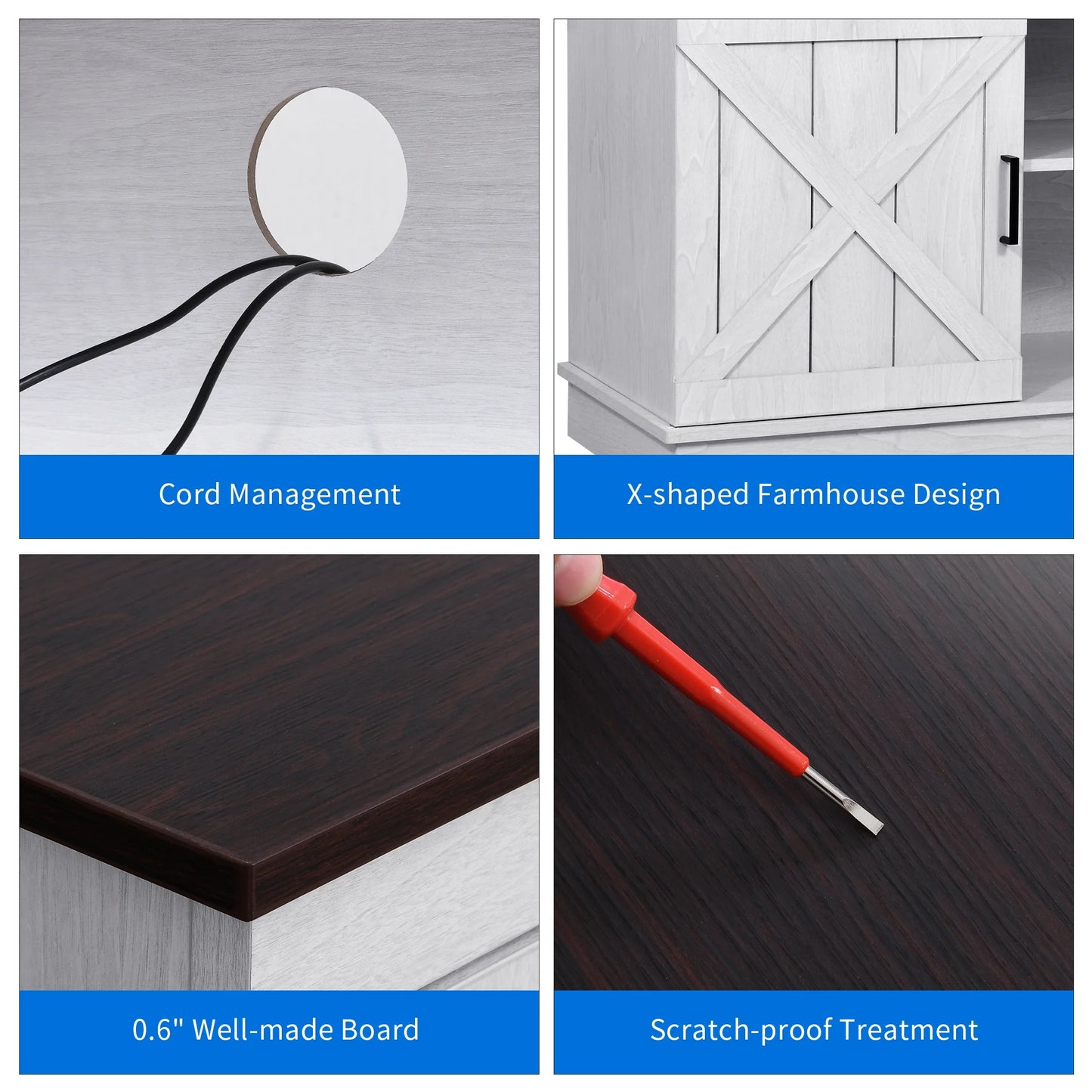 Farmhouse TV Stand for 65 Inch TV, Entertainment Center for Living Room, TV Media Console Cabinet, Grey Wash