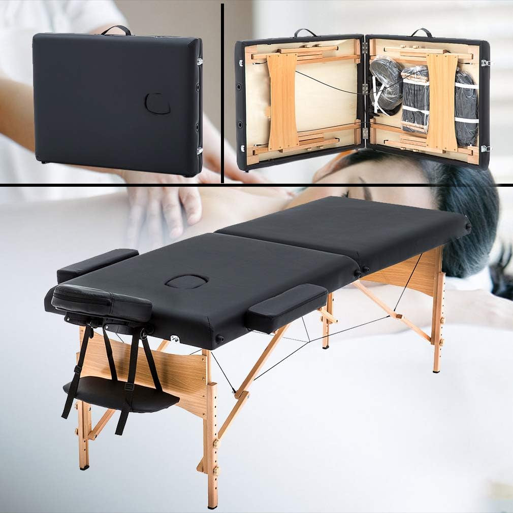 Massage Bed Portable Massage Table 24 Inch Wide Lash Bed Height Adjustable 2 Folding Spa Table with Non-Woven Bag for Spa Footmassage Facial Carespa Tattoo