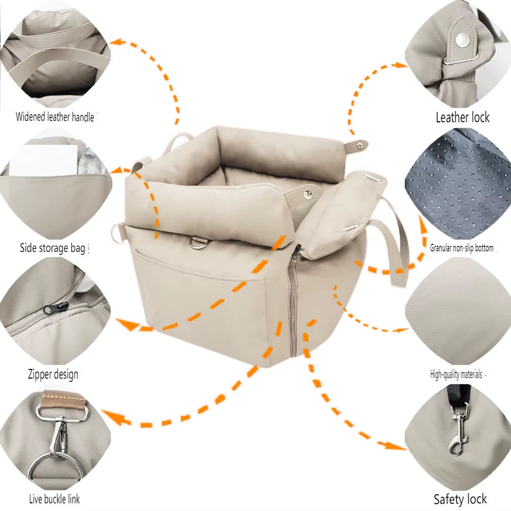 Dropshipping Luxury Faux Leather Dog Car Seat Booster Bed Pet Car Seat Bed with Safety Buckle Luxury Dog Beds Pet Car Seat