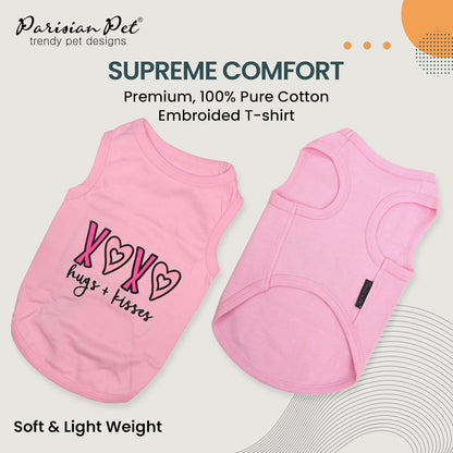 Dog Tshirt - Embroidered “ XOXO “ Dog Shirt - 100% Cotton, Lightweight Puppy Clothes Female - Sleeveless Dog Tank Top - Pink Dog Tee Shirts - Dog Shirts for Small Dogs Girl - S