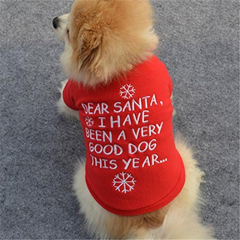 Christmas Dog Clothes Printed Puppy Shirts Pet Santa Costume Holiday Dog Outfits Breathable Pet Apparels for Dogs Cats Pets Halloween Christmas Holiday Cosplay（Dear Santa,S）
