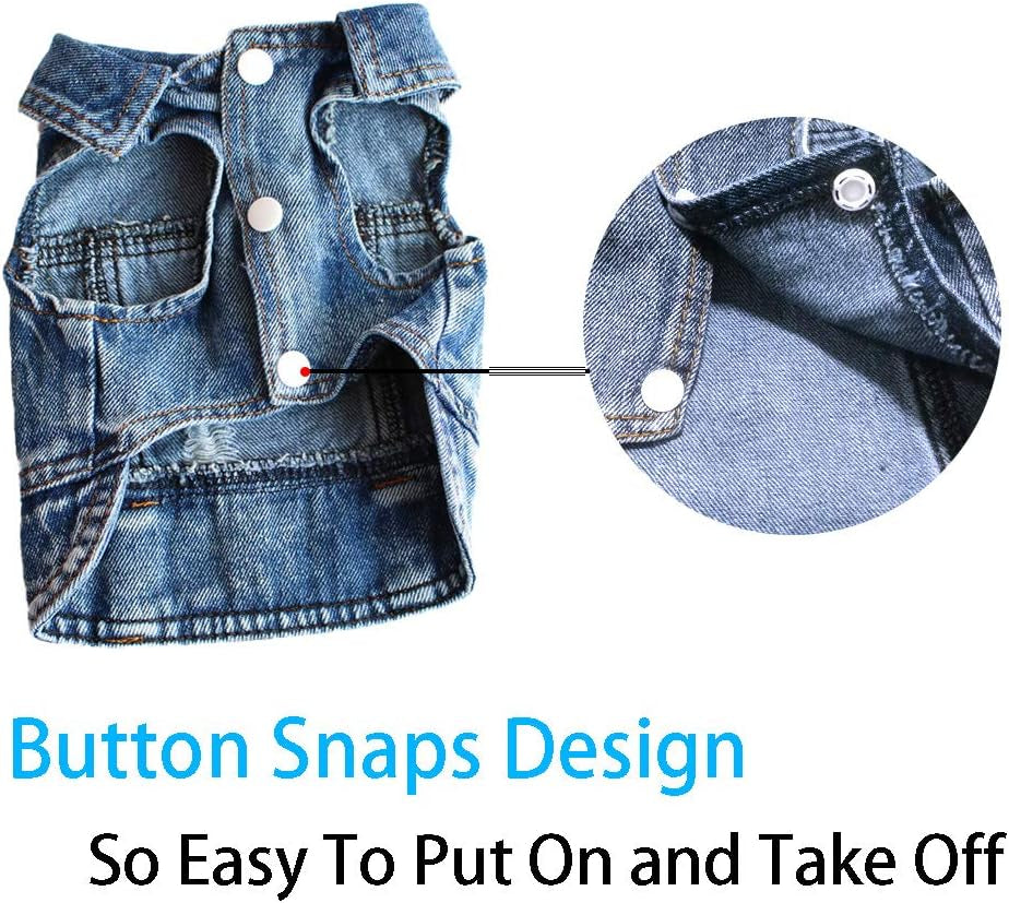 Dog Jean Jacket, Blue Puppy Denim T-Shirt, Machine Washable Dog Clothes, Comfort and Cool Apparel, for Small Medium Dogs Pets and Cats (Small, Blue Type 1)
