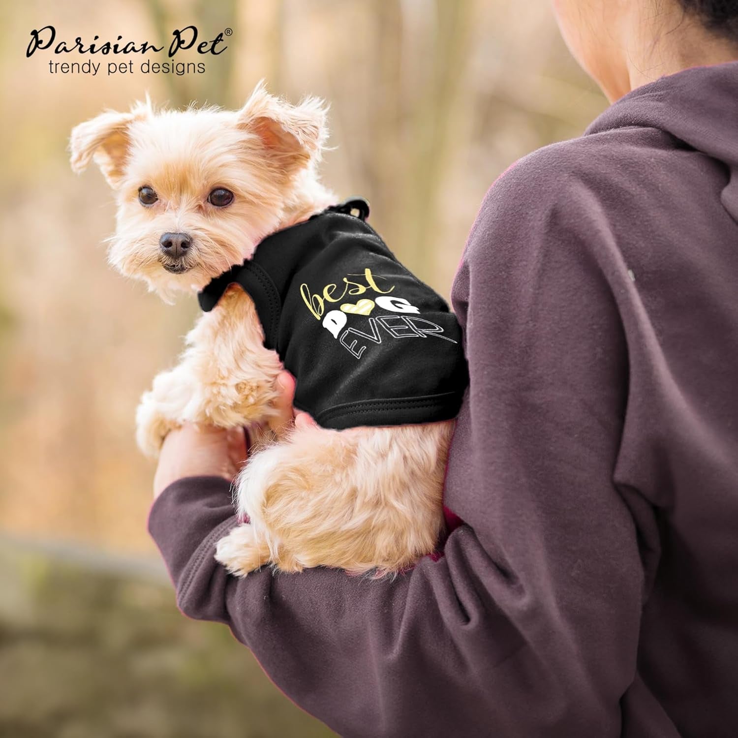 Dog Tshirt - Embroidered “ Best Dog Ever “ Tank Top - Pure Cotton and Lightweight Pet Vest - Sleeveless Black Tee Shirts - Machine Washable Shirt for Small Dogs - S