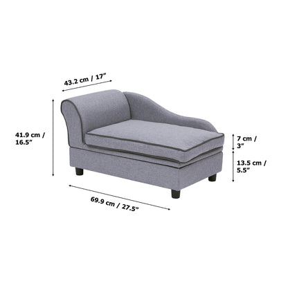 Ivan Chaise Lounge Dog Bed with Storage for Pets up to 66 Lbs, Gray