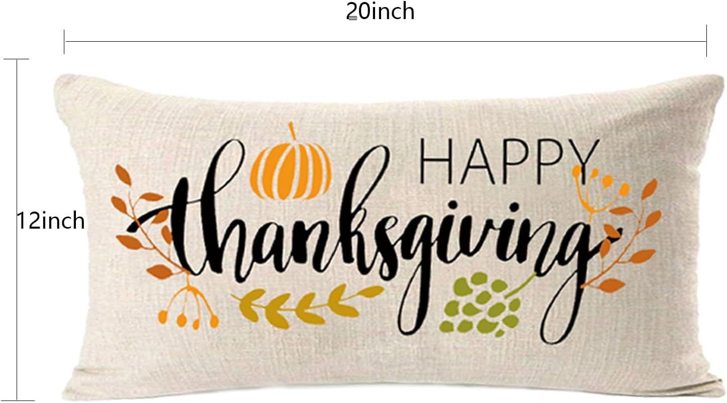 Thanksgiving Decorations Pillow Covers 12X20 Inch,Happy Thanksgiving Decor Thanks Lumbar Pillow Farmhouse for Sofa