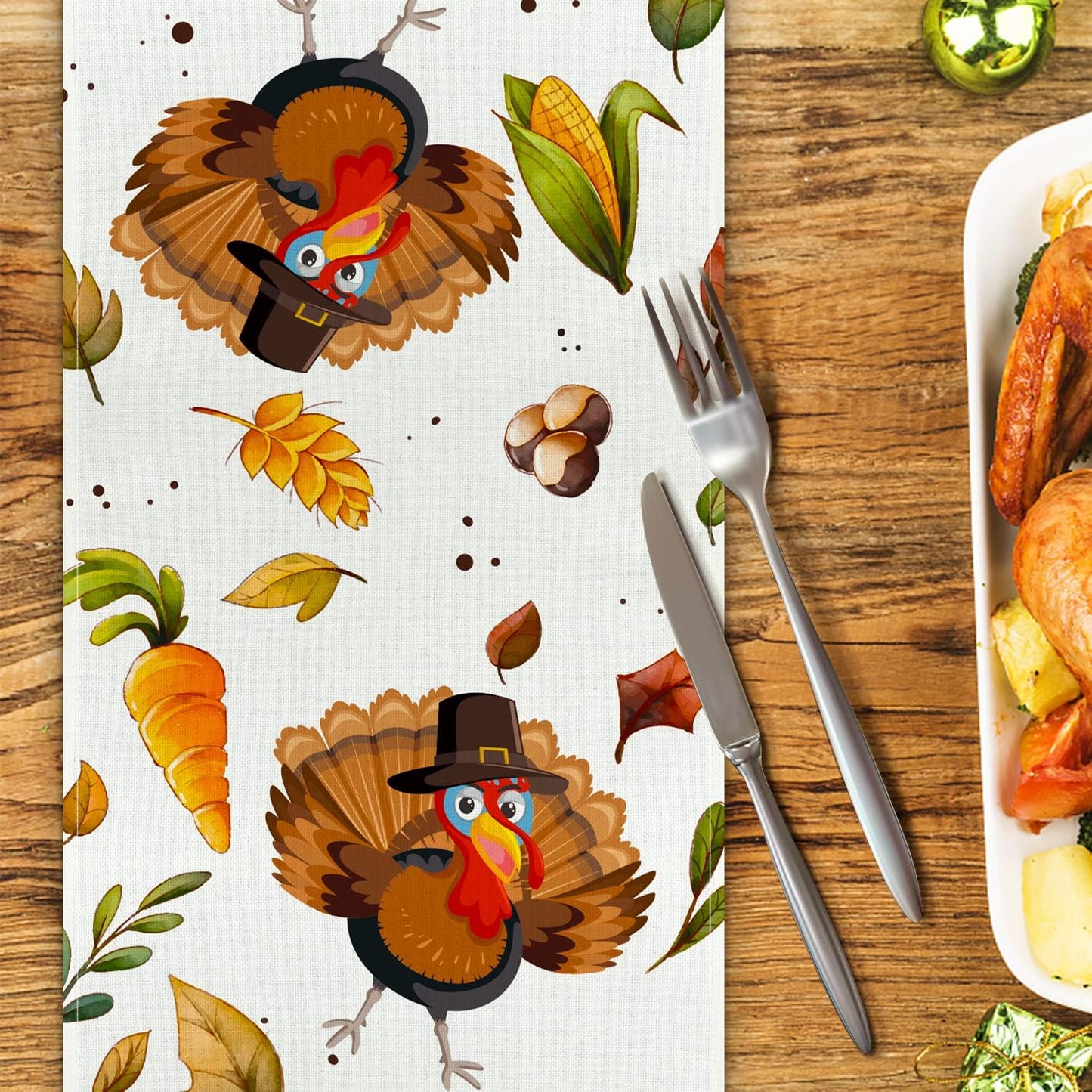 Thanksgiving Table Runner, Thanksgiving Runner for Table Blessed Turkey Thanksgiving Table Decorations for Indoor Outdoor Thanksgiving Decorations 13 X 72 Inch (13" X 72")