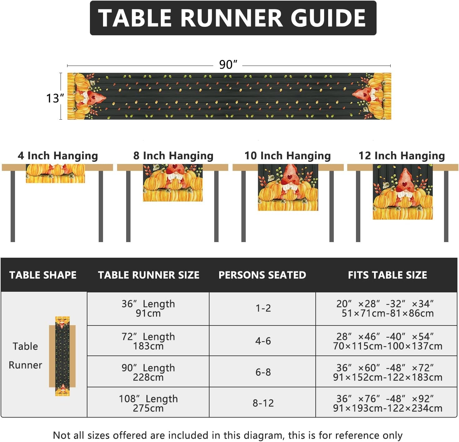 Thanksgiving Table Runner, Fall Table Runner Thanksgiving Decorations Gnome Pumpkin Thanksgiving Table Decorations for Indoor Outdoor Thanksgiving Party Dining Table Decor (13" X 90")