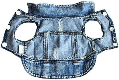 Dog Jean Jacket, Blue Puppy Denim T-Shirt, Machine Washable Dog Clothes, Comfort and Cool Apparel, for Small Medium Dogs Pets and Cats (Small, Blue Type 1)