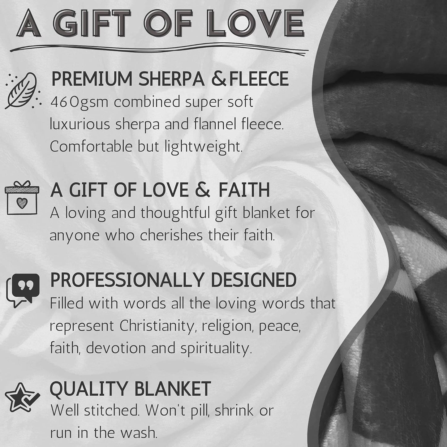Christian Blanket Religious Gifts for Women - Men, Pastor, Wife, Friends, Family, Teens. Thoughtful Positive Uplifting Caring, Hope, Faith Blanket Gifts for Christmas, Birthday (Gray, Sherpa)
