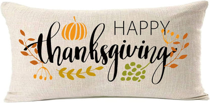 Thanksgiving Decorations Pillow Covers 12X20 Inch,Happy Thanksgiving Decor Thanks Lumbar Pillow Farmhouse for Sofa