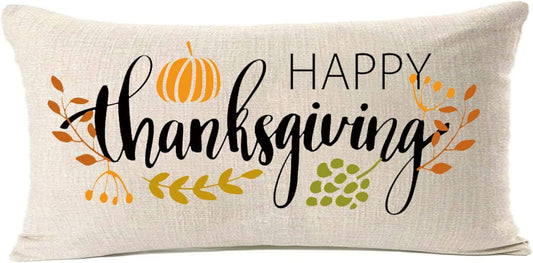 Thanksgiving Decorations Pillow Covers 12X20 Inch,Happy Thanksgiving Decor Thanks Lumbar Pillow Farmhouse for Sofa