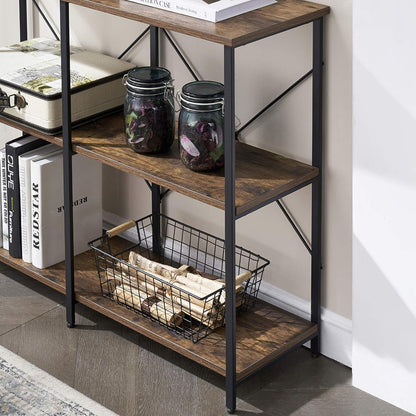 Entryway/Console Table for Living Room, Industrial Narrow Sofa Table with 3-Tier Storage Open Shelves, 39 Inch Rustic Brown