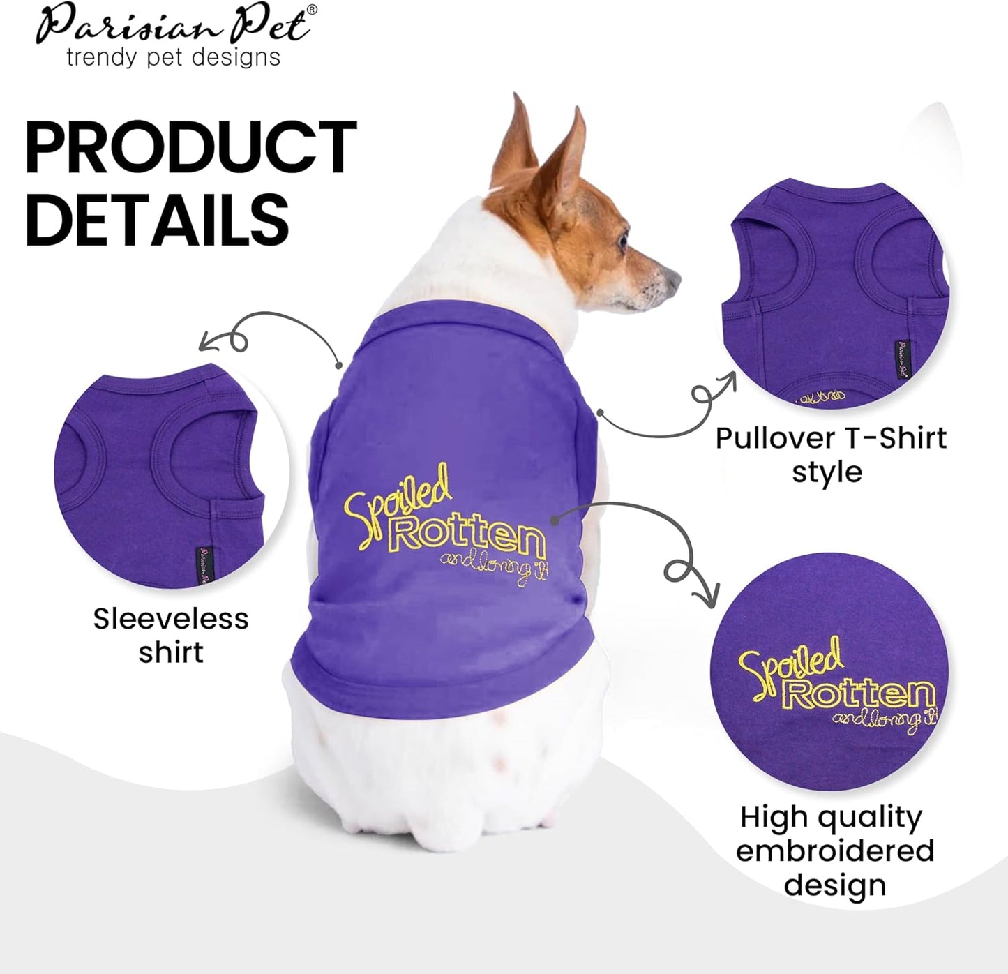 Dog T-Shirt - Embroidered Spoiled Rotten Dog Clothes - 100% Cotton, Sleeveless Pet Vest - Machine Washable Shirt for Large Dogs L