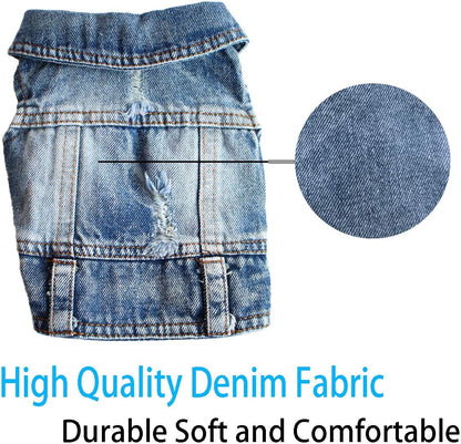 Dog Jean Jacket, Blue Puppy Denim T-Shirt, Machine Washable Dog Clothes, Comfort and Cool Apparel, for Small Medium Dogs Pets and Cats (Small, Blue Type 1)