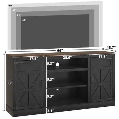 Farmhouse TV Stand for 65" 70" up 75" Tvs with Power Outlet, 33" Tall TV Stand Entertainment Center with Storage, Brown TV Consoles for Living Room Bedroom