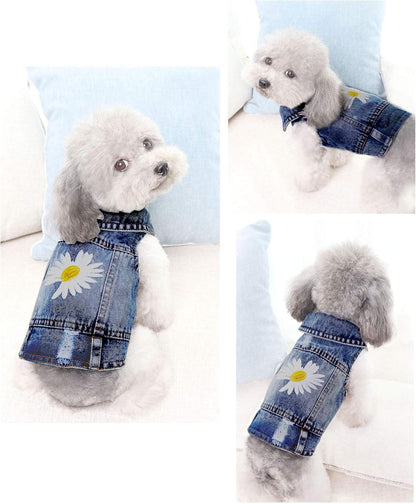 Vintage Washed Denim Dog Jeans Jacket - Cool Puppy Lapel Vests for Small & Medium Dogs & Cats