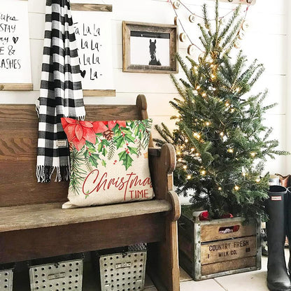 Christmas Pillow Covers 18X18 Set of 4 for Christmas Decorations Bird Xmas Sleigh Merry Bright Christmas Flower Pillows Winter Holiday Throw Pillows Christmas Farmhouse Decor for Couch A430-18