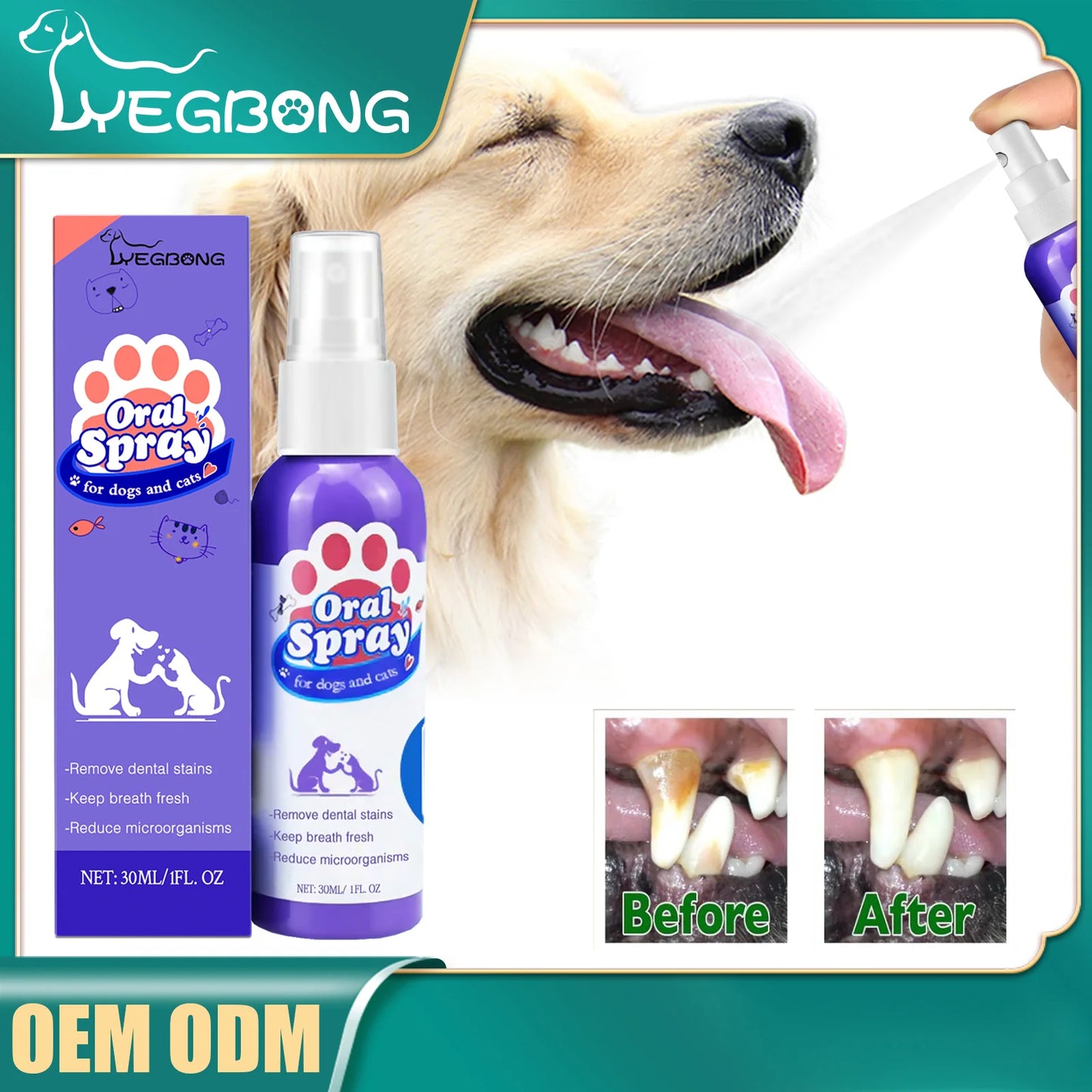 Pet Teeth Cleaning Spray for Stain Removal and Fresh Breath Oral Care for Dogs and Cats