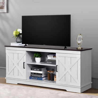 Farmhouse TV Stand for 65 Inch TV, Entertainment Center for Living Room, TV Media Console Cabinet, Grey Wash