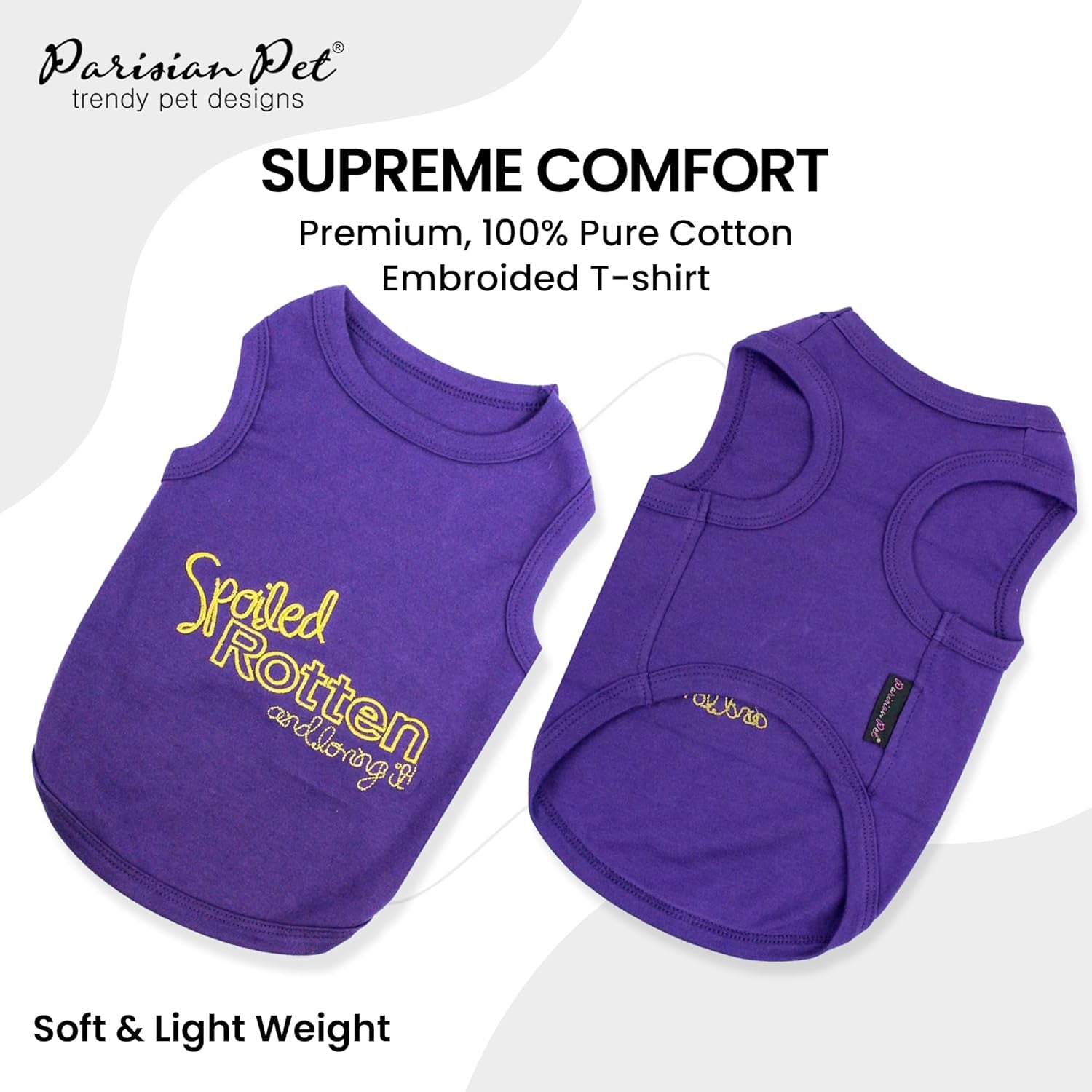 Dog T-Shirt - Embroidered Spoiled Rotten Dog Clothes - 100% Cotton, Sleeveless Pet Vest - Machine Washable Shirt for Large Dogs L