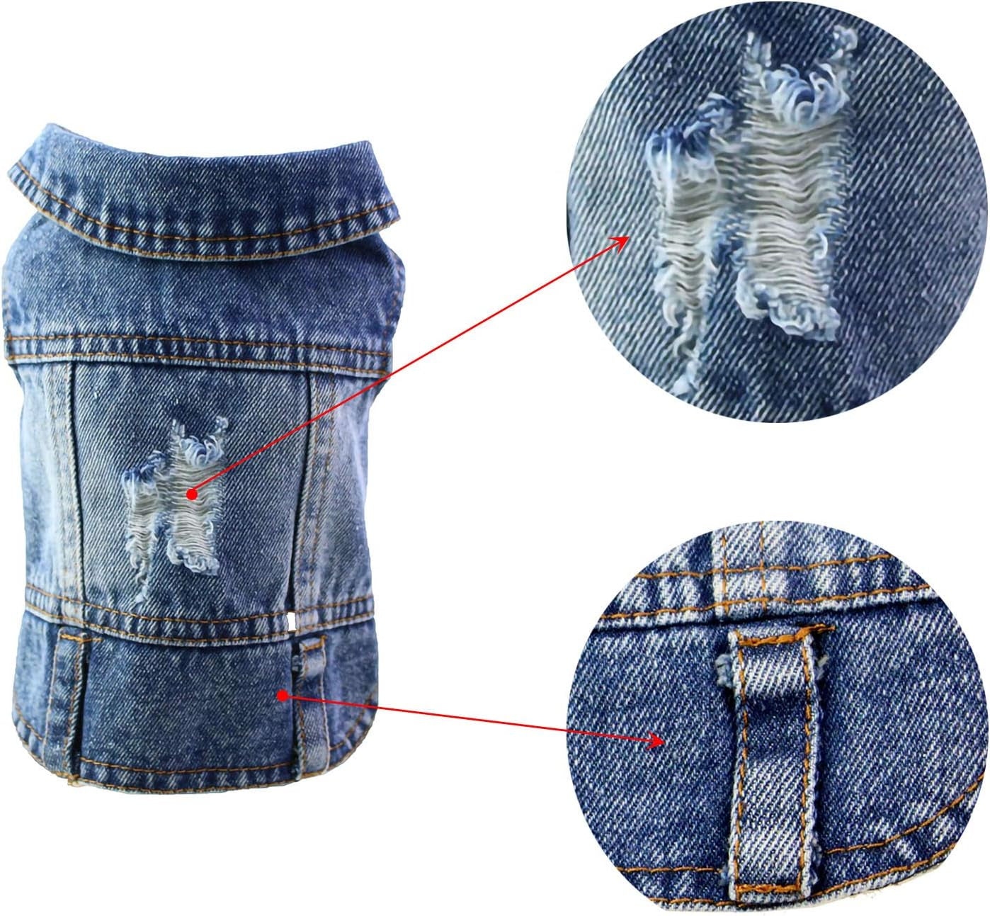 Vintage Washed Denim Dog Jeans Jacket - Cool Puppy Lapel Vests for Small & Medium Dogs & Cats