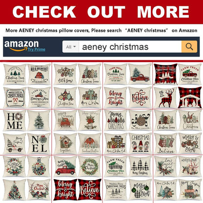 AENEY Buffalo Plaid Christmas Pillow Covers 20X20 Set of 4 Christmas Pillows Xmas Winter Holiday Throw Pillows Deer Farmhouse Christmas Decor Red Truck Christmas Decorations for Couch A265-20
