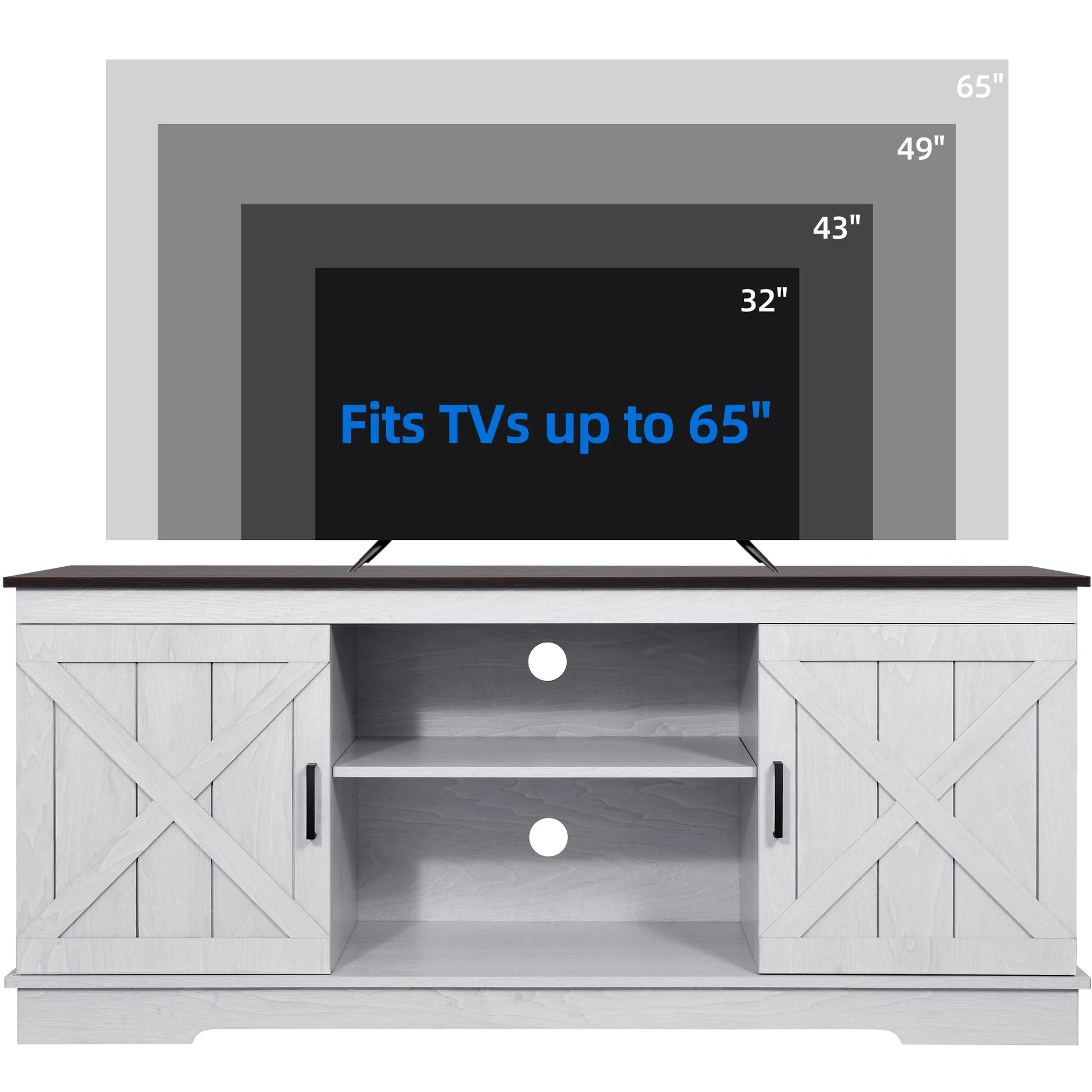 Farmhouse TV Stand for 65 Inch TV, Entertainment Center for Living Room, TV Media Console Cabinet, Grey Wash