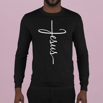 Jesus Cross Script Long Sleeve Shirt
