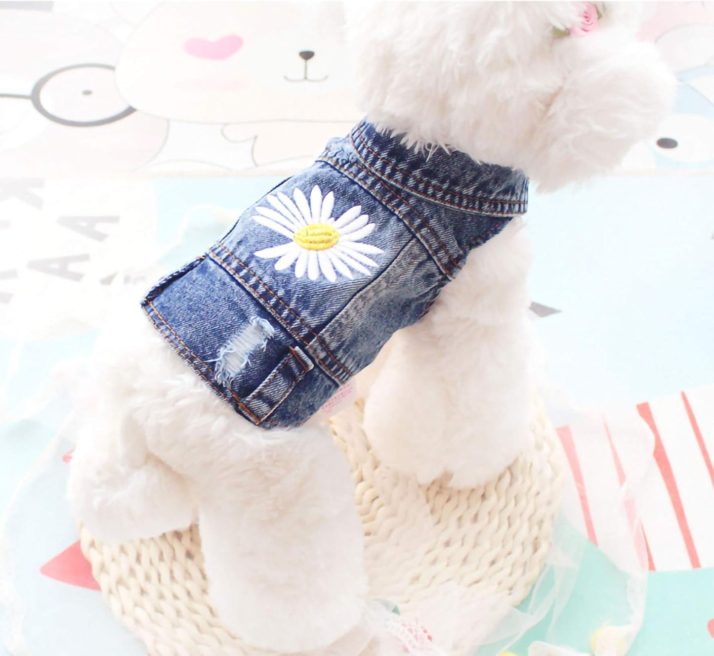 Vintage Washed Denim Dog Jeans Jacket - Cool Puppy Lapel Vests for Small & Medium Dogs & Cats
