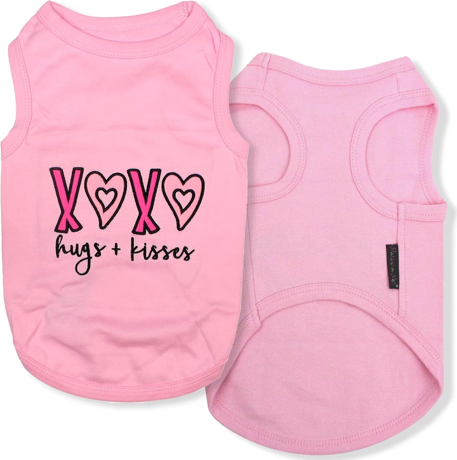 Dog Tshirt - Embroidered “ XOXO “ Dog Shirt - 100% Cotton, Lightweight Puppy Clothes Female - Sleeveless Dog Tank Top - Pink Dog Tee Shirts - Dog Shirts for Small Dogs Girl - S
