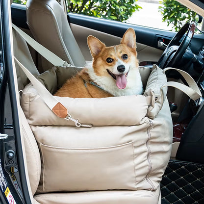 Dropshipping Luxury Faux Leather Dog Car Seat Booster Bed Pet Car Seat Bed with Safety Buckle Luxury Dog Beds Pet Car Seat