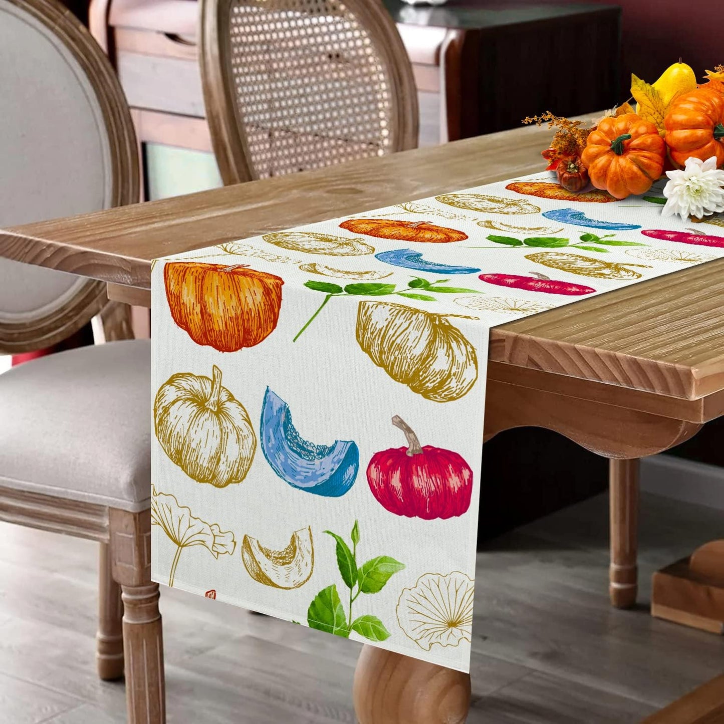 Thanksgiving Runner for Table, Thanksgiving Table Runner Blue Pumpkin Decor Thanksgiving Table Decor for Kitchen Dining Indoor Outdoor Activities (13" X 36")